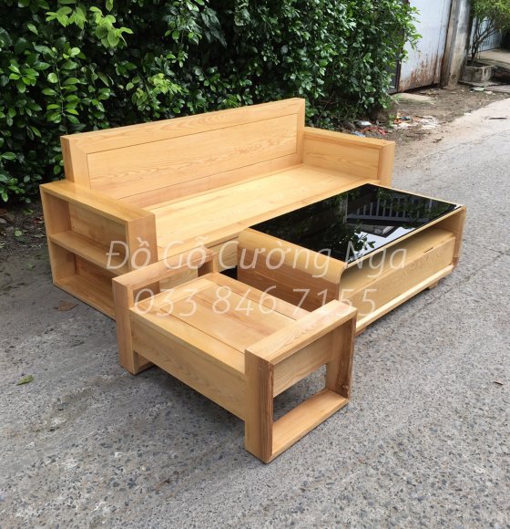Bộ Bàn Ghế Sofa Gỗ Sồi Nga Mặt Liền 2m - 3 Món 