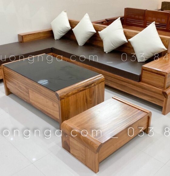 Bộ sofa gỗ hương xám góc L 2m8x1m8 chân cuốn đẹp SF.14