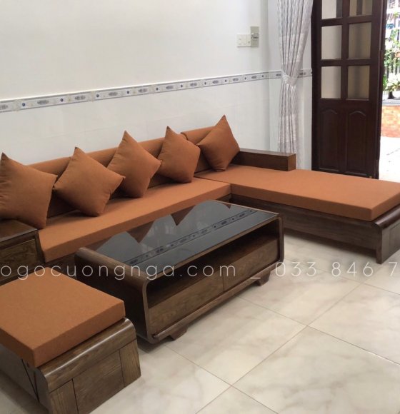 Sofa Gỗ Sồi Nga Lau Màu Óc Chó Kèm Nệm Giao Khách - Thủ Đức 