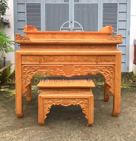 Bàn Thờ Án Gian Gỗ Gõ Đỏ 1m53 - Bộ 3 Chi Tiết 
