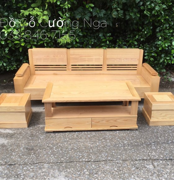 Bộ Sofa Gỗ Sồi Nga Tay Trứng - 2m - 3 món 