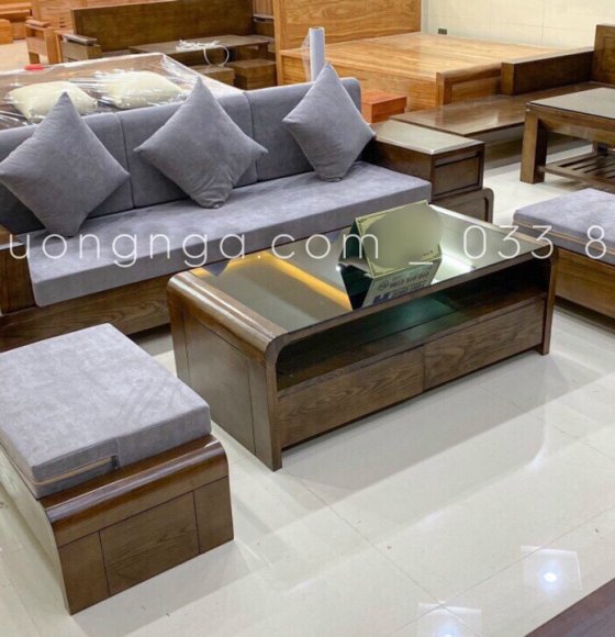 Bộ ghế sofa gỗ sồi nga 3 ngăn kéo 