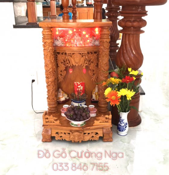 Bàn Thờ Thần Tài - Ông Địa Gỗ Gõ Đỏ 50x80 Giao Khách 
