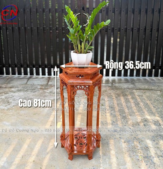 Đôn Gỗ Hương Đá Kê Tượng, Chậu Cây - Mặt Lục Giác - Cao 81cm