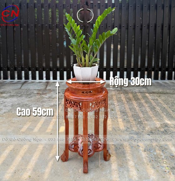Đôn Gỗ Hương Đá Kê Tượng, Chậu Cây - Mặt Tròn - Cao 59cm