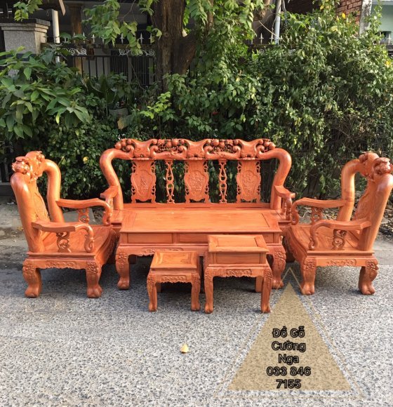 Bàn Ghế Salon Gỗ Hương Đá Tay 12 - 6 Món Chiện Đào
