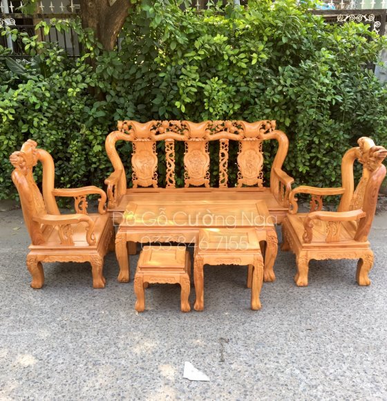 Salon Gõ Gõ Đỏ Mẫu Trạm Đào Tay 10 - 6 món