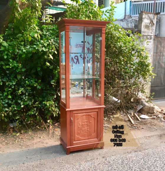 Tủ Rượu Vuông 65cm Phào Trơn Gỗ Xoan Đào 