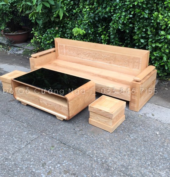Bộ Bàn Ghế Sofa Gỗ 2m3 Bàn Cong - Chân Hộp 