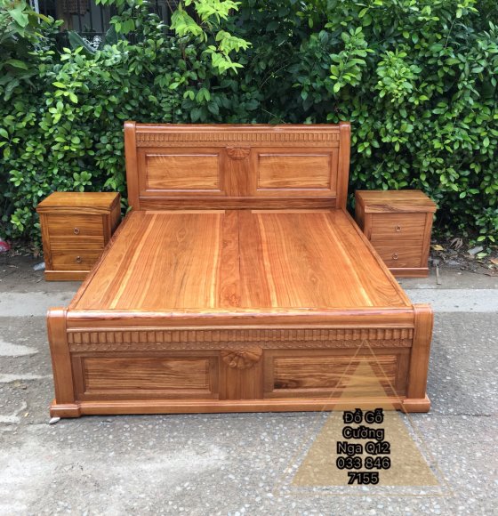 Giường Gỗ Hương Xám Mẫu Quạt - Phản Liền