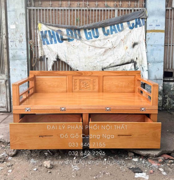 Giường Gấp Gọn Gỗ Gõ Đỏ Chân Cao 40cm - 2 Ngăn Kéo Tiện Dụng