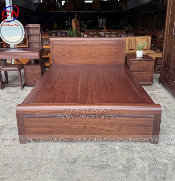 Giường Ngủ Gỗ Óc Chó Chỉ Hoa - Phản Liền 