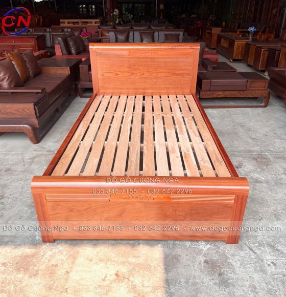 Giường Gỗ Xoan Đào 1m2 Mẫu Chỉ Hoa - Vạt Lan Giá Rẻ