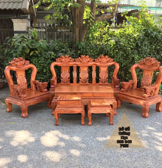 Salon Gỗ Hương Đá Trạm Ghê  Mặt Liền 3F - Tay 12