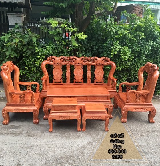 Salon Gỗ Hương Đá Trạm Đào Mặt Liền 3F - Tay 12