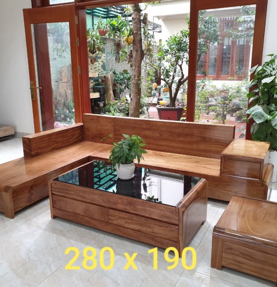 Bộ Bàn Ghế Sofa Góc L Gỗ Hương Xám Chân Cong - 2m8x1m9 