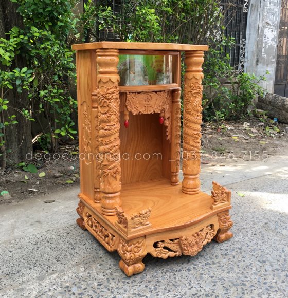 Bàn Thờ Ông Địa Thần Tài Gỗ Gõ Đỏ 60x98 Cột 10 - Hộp Đèn 