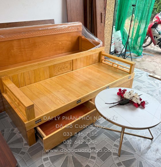 Giường Gấp Gỗ Sồi 2 Ngăn Kéo Kèm Bàn Đá Giá Rẻ