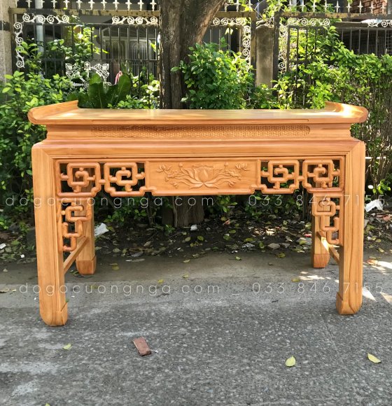 Bàn thờ gia tiên gỗ gõ đỏ 1m75 chạm sen - chân 10 