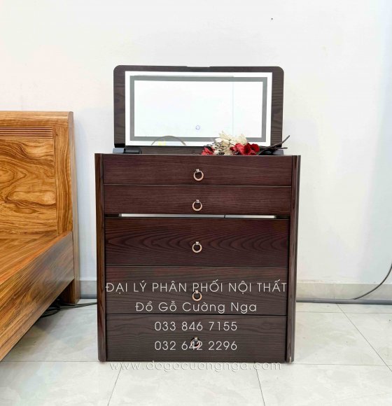 Bàn Trang Điểm Kết Hợp Bàn Làm Việc Gỗ Sồi Lau Màu Óc Chó