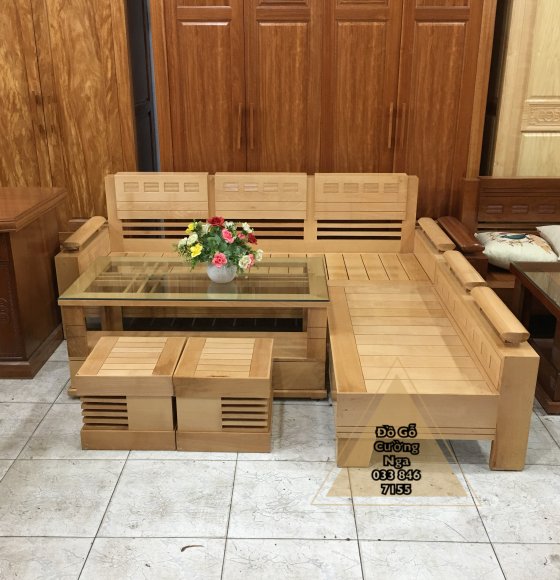 Bàn Ghế Sofa Góc Gỗ Sồi Đức Tay Trứng 2mx1m8
