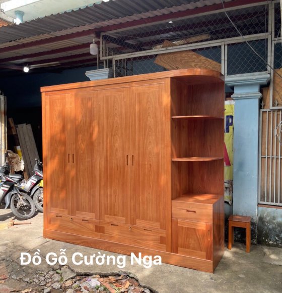 Tủ áo gỗ xoan đào 4 cánh kèm góc trang trí ( hàng đặt )