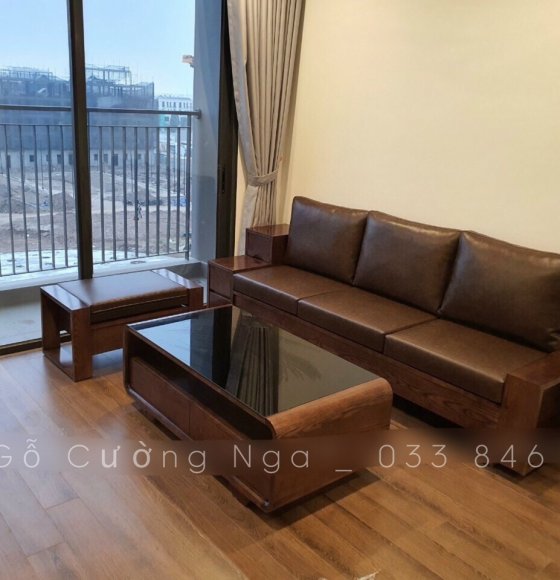 Bộ Bàn Ghế Sofa Gỗ Sồi Nga 2m3 - Mẫu Ngăn Kéo Sườn Kèm Nệm