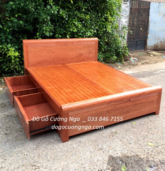Giường Ngủ Ngăn Kéo Gỗ Xoan Đào Gia Lai 