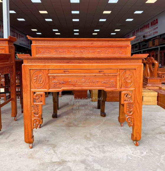 Bàn Thờ 2 Tầng Gỗ Hương Đá 1m53 Chạm Sen Cao Cấp