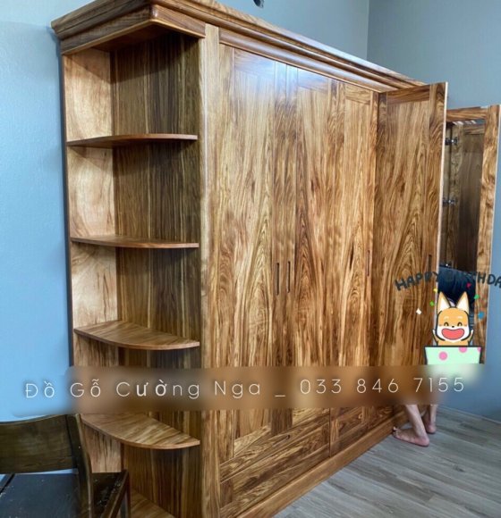 Tủ Quần Áo Gỗ Hương Xám Kèm Kệ Cao Cấp ( hàng khách đặt )