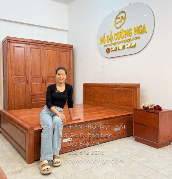 Combo Phòng Ngủ Gỗ Hương Đá 3 Chi Tiết Tối Giản Đẹp Mắt