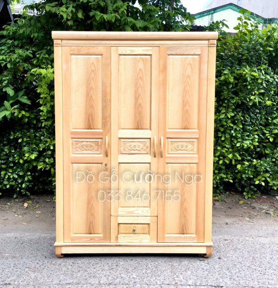 Tủ quần áo gỗ sồi nga 3 cánh 1m6 mẫu đồng tiền 