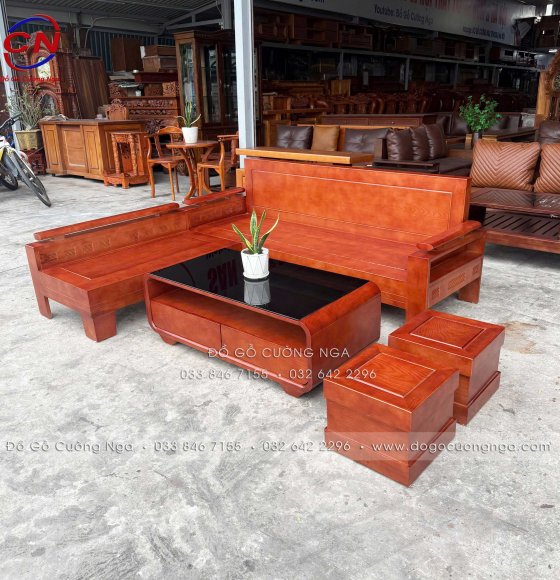 Bộ Ghế Phòng Khách Gỗ Sồi Nga 2mx1m8 Bàn Boom - Màu Cánh Gián