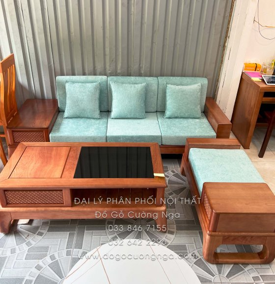 Sofa Gỗ Xoan Đào 1 Văng 3 Chi Tiết (Tặng Kính Bàn)