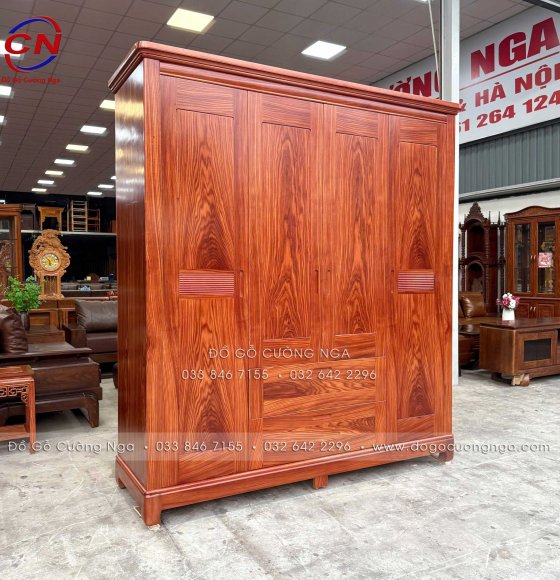 Tủ Áo Gỗ Cẩm Vân 4 Cánh Chạy Chỉ Tối Ưu Công Năng