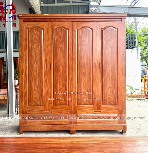 Tủ Áo Gỗ Cẩm Vân 4 Cánh Thiết Kế Hiện Đại