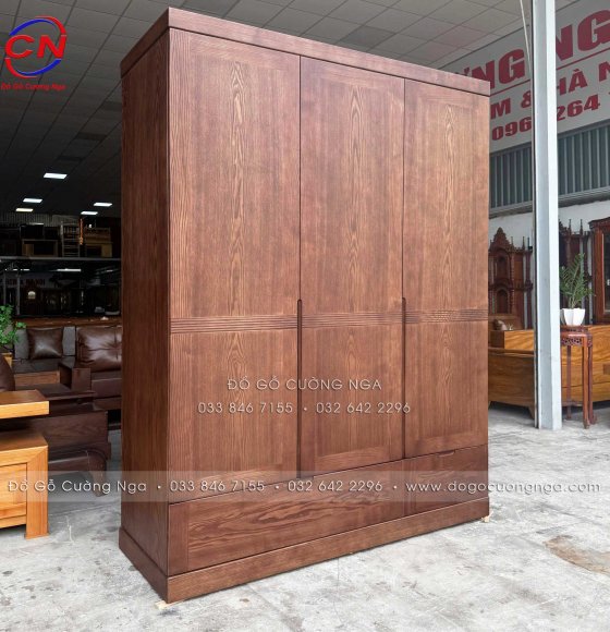 Tủ Áo Gỗ Sồi Nga 3 Cánh Màu Óc Chó Cao Cấp Chạy Chỉ Tinh Tế