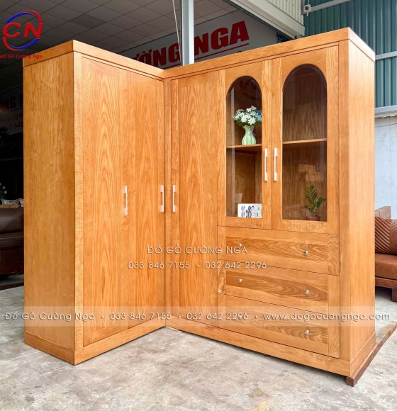 Tủ Áo Góc L Gỗ Sồi Nga Hiện Đại Tối Ưu Không Gian - Màu Gõ Đỏ