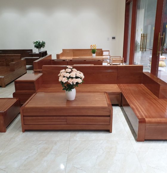 Bộ Bàn Ghế Sofa Gỗ Góc Xoan Đào Chân Cong -  2m8x1m9 