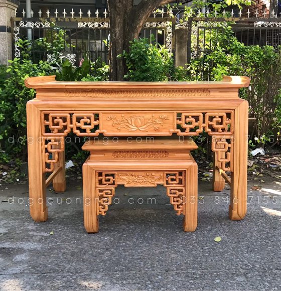 Bàn Thờ Án Gian Gỗ Gõ Đỏ 1m53 - Mẫu Trạm Sen 