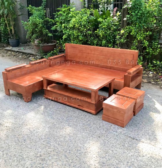 Bàn Ghế Góc SoFa Gỗ Sồi Nga Tay Trứng - Lưng Liền  2mx1m8