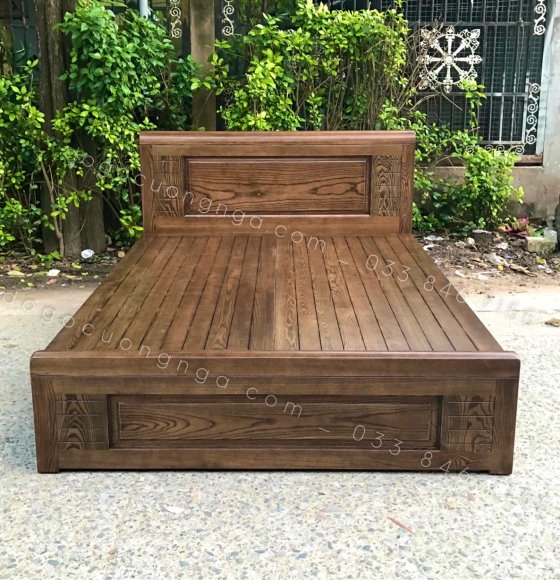 Giường Gỗ Sồi Nga 1m8x2m Lau Màu Óc Chó Vạt Phản 