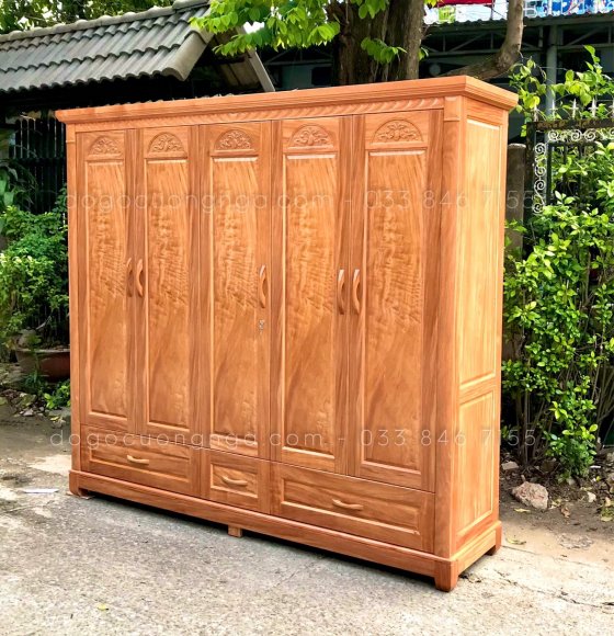 Tủ Áo Gỗ Đinh Hương 5 Cánh - Hoa Vòm 