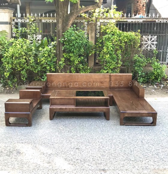 Bộ Bàn Ghế Góc Gỗ Sồi Nga Lau Màu - 2m8x1m8 