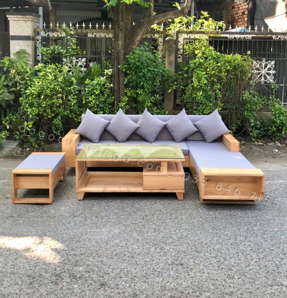 Bộ Sofa Góc L Gỗ Sồi Nga 2m5x1m8
