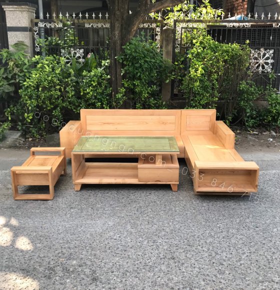 Bộ Bàn Ghế Salon Góc L Gỗ Sồi Nga 2m5x1m8 