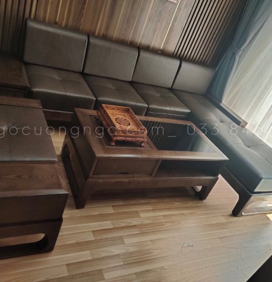 Bàn Ghế Góc L Gỗ Sồi Nga Lau Màu Óc Chó Hiện Đại 2m8x1m8 - Sản Phẩm Tại Nhà Khách