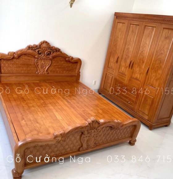 Bộ combo phòng ngủ gỗ Gõ Đỏ giao khách - Gò Vấp 