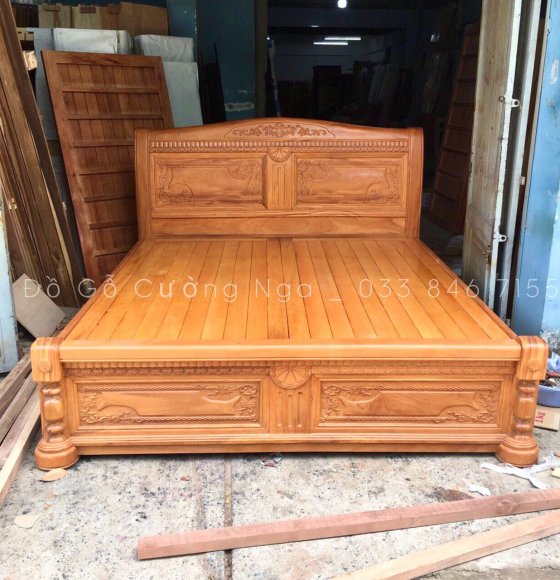 Giường Gỗ Gõ Đỏ Mẫu Quạt X 1m6x2m - Vạt Phản 