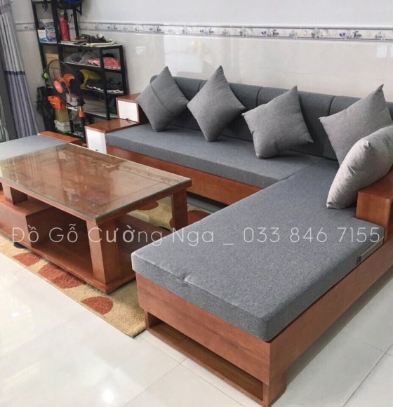 Bộ Bàn Ghế Sofa Góc Gỗ Sồi Nga Hiện Đại Kèm Nệm  2m7x1m9 ( hàng giao khách )